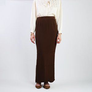 Vintage Maxi Satin Skirt Brown High Waisted Silky Prairie Cottagecore Secretary